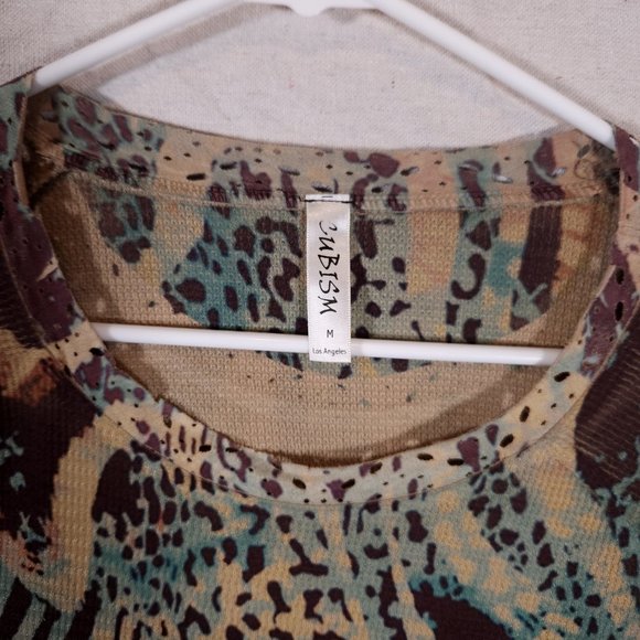 Cubism Abstract Animal Print Top Womens Medium Multicolor Perforations Shirt - Picture 6 of 14